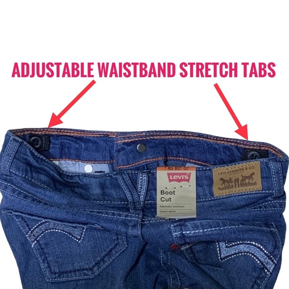 Levi’s Girls Boot Cut Medium Wash Adjustable Waist Stretch Denim Regular Size 7 - Picture 9 of 16